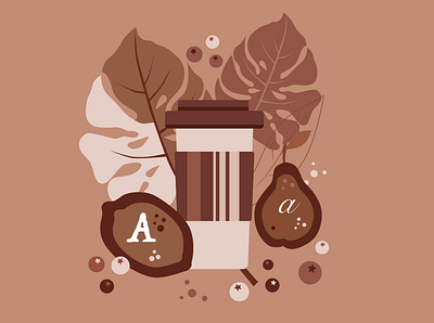 A Is For Agree a coffee cup fruit leaf letter monochrome red
