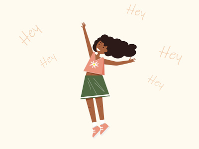 Jumping girl activities african american african woman afro black girl diversification flat design girls power happy girl illustrator interracial jumping game character pink color smiling face tolerance woman vector illustration