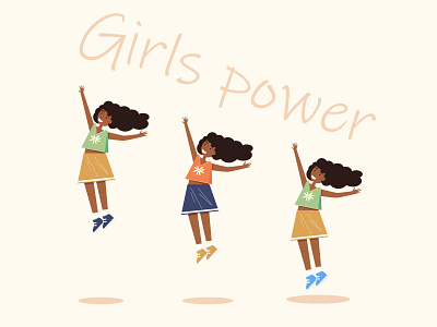 Three smiling jumpig african american girls Girls power activities african american african woman afro black girl diversification flat design girl illustration girls power graphic design illustrator interracial jumping game character pink color smile smiling face tolerance vector illustration vectorart woman illustration