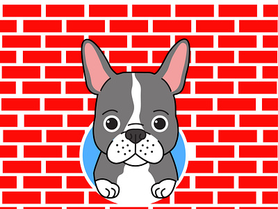 A French Bulldog pup peeping through a hole in the wall adobe illustrator cc artwork brick brick wall bulldog bulldogs clean illustration cute cute animals dogs french bulldog grey dog illustration art illustrator puppy puppy dog