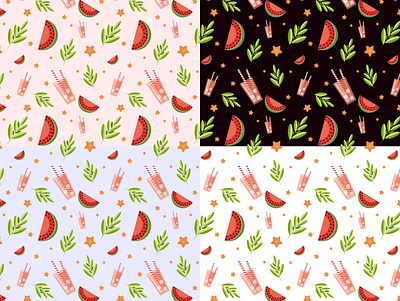 Summer pattern witj different backgrounds abstract art background coctail design digitalart graphic graphic design graphicdesign illustration painting pattern vector watermelon