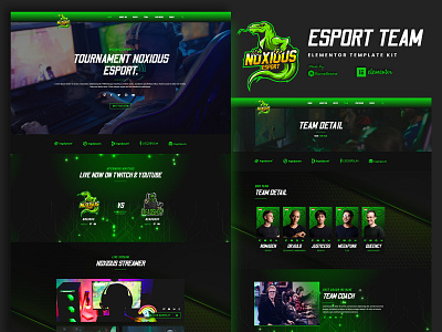 Noxious - Esport & Gaming Elementor Template kit branding design flat illustration logo portfolio typography ui ux vector