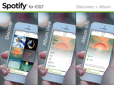 Spotify iOS7 - Discover @2x app audio discovery flat green ios ios7 music redesign spotify vector white