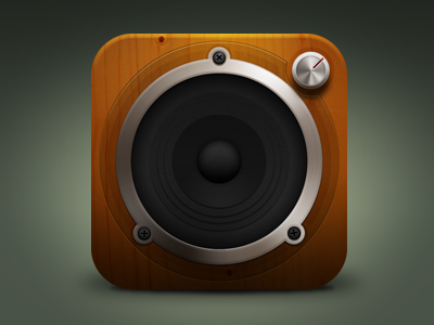 Speaker android audio brown button cone dial green icon indicator iphone knob metal orange speaker ui volume wood