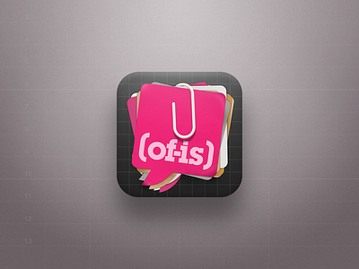 'of-is' iOS Icon @2x app grey grid icon ios ipad office paper paperclip pink post it stationary texture white