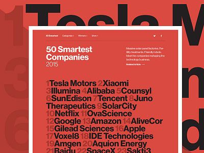 50 Smartest Companies neue haas grotesk red typography white