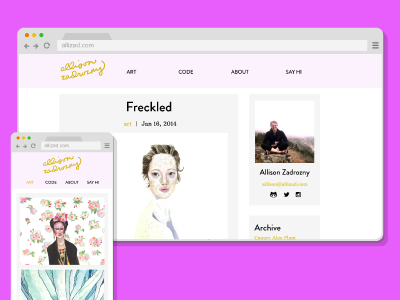 Allizad Site Design branding css gold mobile design pink responsive design sass web web design