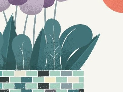 Flowerpot bricks cute flowers grunge illustration illustrator leaves orange rough sun texture vect