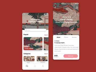 Japan Travel App app design art illustration japan minimal travel travel app ui