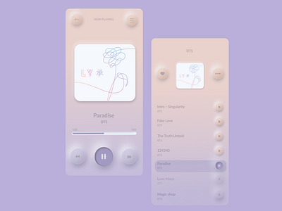 Music App app cute design minimal music music app music player pastel color pastel colors pastels skeumorphic ui