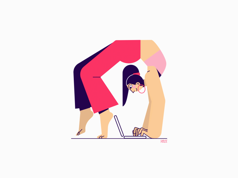 Yoga 2.0 aftereffects computer flat illustration illustrator lottie lottie animation lottiefiles typing