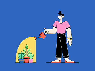 johnny green chartacter design desing art flat illustration illustrator man people plants watering