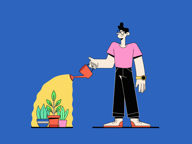johnny green 2 aftereffects character design design art flat illustration illustrator lottie man people plants watering