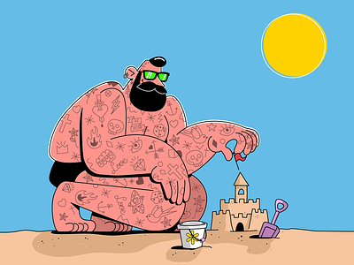 Summer time beach beard bearded bucket casttle character characterperez design design art illustration illustrator man shovel summer summertime sunny tatoo vector
