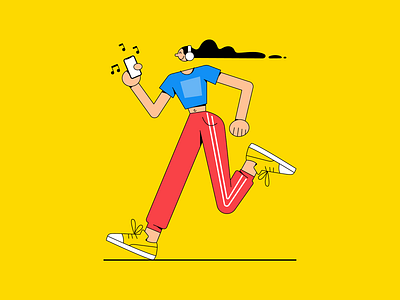 Runner Girl branding character characterperez design design art flat girl illustration illustrator listening music running