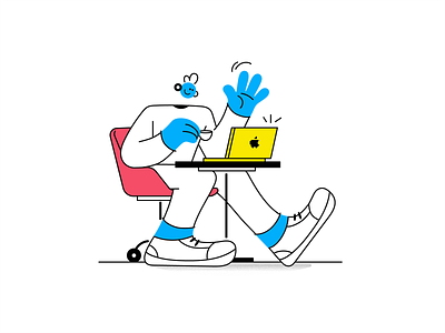 Coffee and Laptop blue branding character characterperez coffee design design art flat illustration illustrator laptop ui zoom