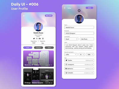 Daily UI - #006 - User Profile app dailyui design design ui design ux portfolio profile app ui ui design user user profile