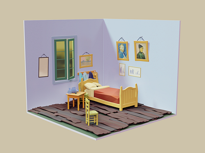 Vincent Van Gogh's Bedroom - Low Poly 3D Illustration 3d 3d animation 3d art 3d artist 3d illustration 3d illustrations 3d modeling art artist blender blender3d design illustration low poly lowpoly