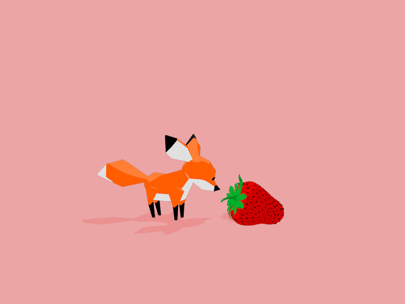How to gobble the strawberry. Part 2 3d animal art animation c4d characterdesign cute fox funny hungry strawberry