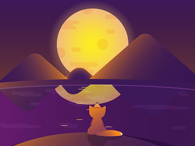 Night fox animal art cartoon character cute design fox hills illustraion night romantic