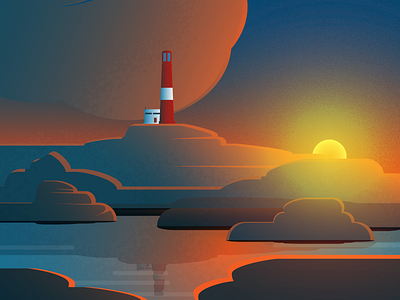 Lighthouse background design cartoon cover flat design illustration landscape lighthouse romantic sunset