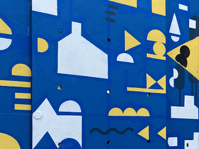 Le Pavillon Bleu - Genève abstract city geneva geometric graphic design houses illustration mural painting utopic village