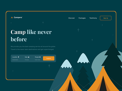 Campers' - Webpage adobexd adventure app design booking app camping app clean design explore figma minimal design travel travel app ui uidesign uiux ux vacation app web design webpage wordpress