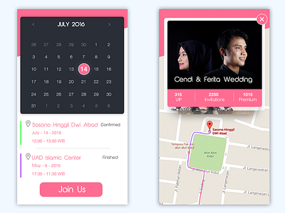 Wedding App Concept apps calendar flat location map mobile pink planner schedule wedding