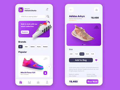 Squeak - The Premium Shoe Store android app ecommerce first design footwear ios latest mobile application modern purple shoes sneakers store trending ui ux