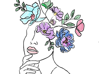 women with flowers illustration photoshop