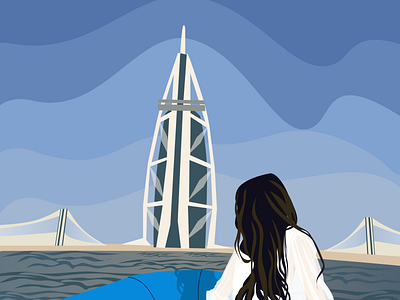 Burj Al Arab and girl design illustration vector