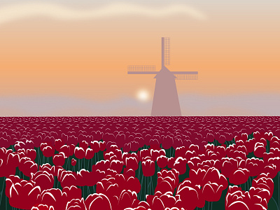 Beautiful illustration of tulips. Netherlands