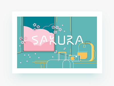 Illustration practice for sakura season backpack camera illustration sakura suitcase