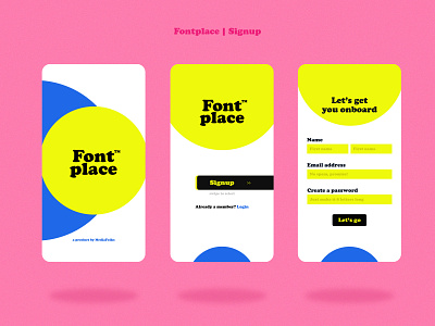 Fontplace UI adobe xd app app design application colour concept ecommerce figma font grids illustration interface minimal mobile mobile ui shopping signup typography ui ux