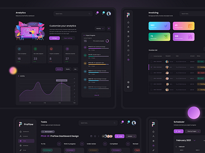 ProFlow 📅 - Taskflow and Project Management App UI analytics app dark ui dashboard design kanban management pro scheduling task ui ux