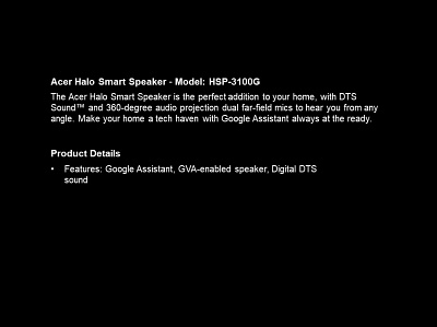 Acer Halo Smart Speaker Model HSP 3100G