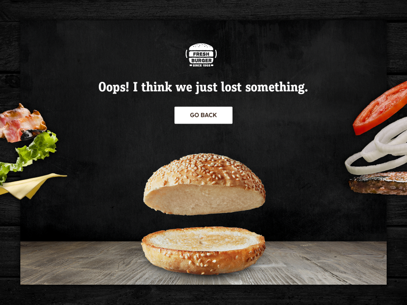 404 Page - Weekly UI Challenge S02/W02 ui challenge burger fast food 404 error 404