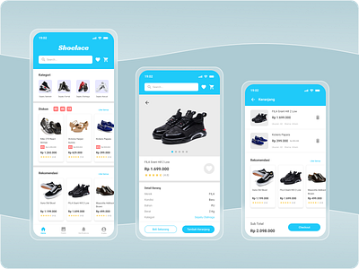 Shoelace App Design blue ecommerce design indonesia minimalist mobile app design ui ux