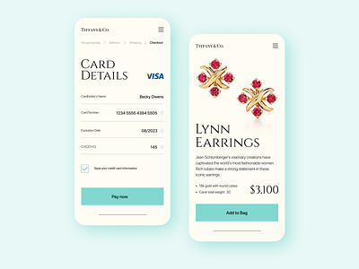 Tiffany & Co Checkout Mobile Screen (UI Daily Challenge 002) checkout dailyui payment tiffany ui uidailychallenge ux