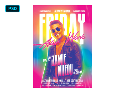 Party Flyer Template - After Work Friday club flyer colorful dj concert flyer dj flyer flyer template gradient graphicriver neon party party flyer poster template psd flyer