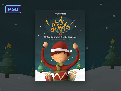 Ugly Sweater Kids Christmas Flyer Template christmas christmas card christmas illustration flyer flyer template graphicriver illustration kids photoshop poster poster template xmas