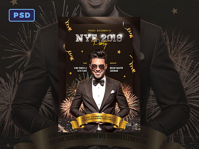 New Year 2018 Flyer Template banner celebration flyer flyer template graphicriver new year new years eve nye party photoshop poster poster template