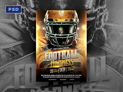 Football Madness Flyer Template Photoshop Dribbble american football canadian football flyer template football football league football team graphicriver nfl poster template rugby sport super bowl