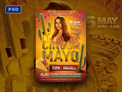Cinco De Mayo Flyer Template celebration cinco de mayo festive fiesta flyer graphicriver latin mexico party photoshop poster template