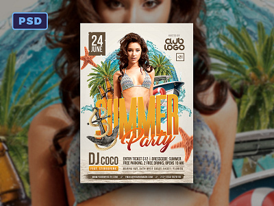 Summer Party Flyer Template beach club flyer graphicriver holidays nightclub party photoshop poster summer template vacation