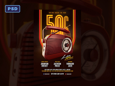 Retro Club Flyer Template 50s 60s club flyer graphicriver photoshop poster psd radio retro template vintage