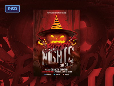 Bloody Nights Halloween Flyer Template blood creative market flyer halloween halloween bash halloween design horror jack o lantern photoshop poster pumpkin template