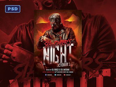 Slaughter's Night Halloween Flyer blood flyer graphicriver halloween horror killer party party flyer photoshop poster template thriller