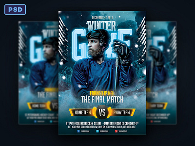 Winter Game Hockey Flyer flyer template graphicriver hockey ice hockey photoshop photoshop template poster template sport sport club sport design winter winter sports