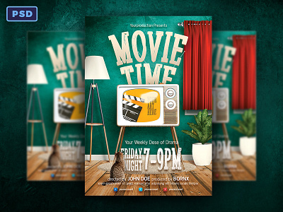 Movie Time Flyer Template cinema creative market flyer flyer template movie movie time poster poster template retro soap opera tv series tv shows